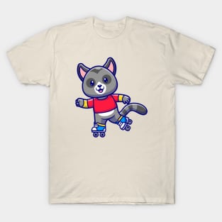 Cute Racoon Playing Roller Skate Cartoon T-Shirt